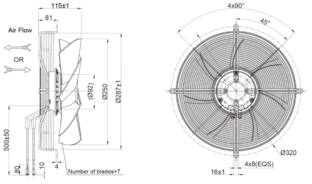 250mm EC-AC Axial Fan PG3N250B2EM