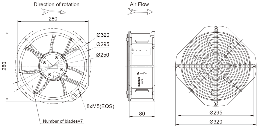 250mm EC-AC Axial Fan PA3N250B2EH