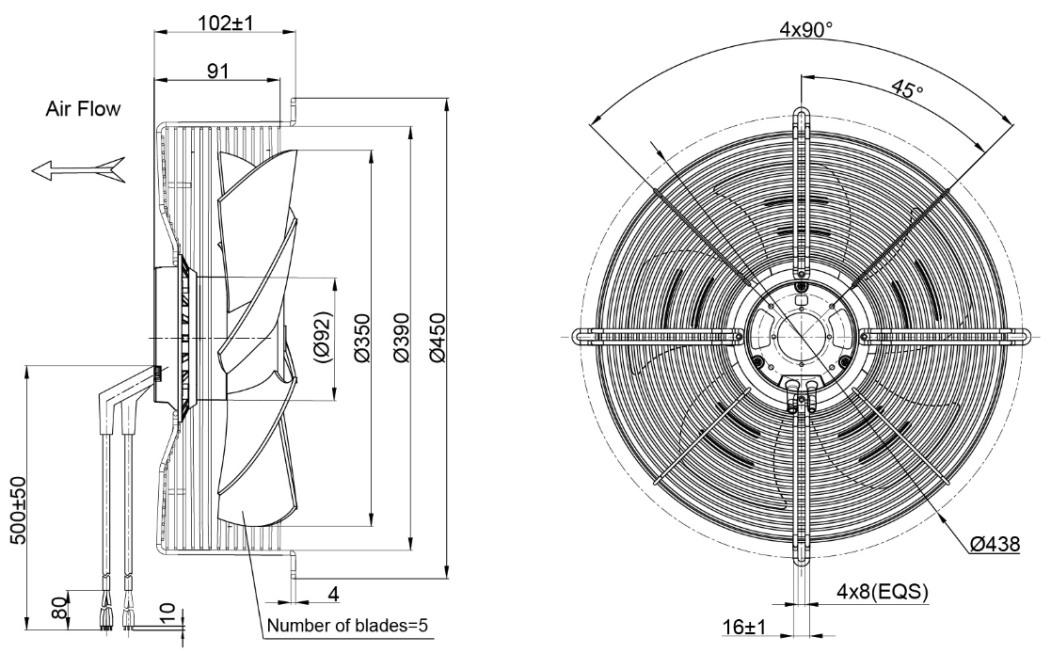 350mm EC-AC Axial Fan PG3N350B2EP