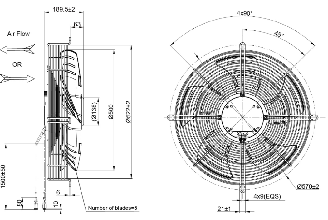 500mm EC-AC Axial Fan PG3N500B2EM