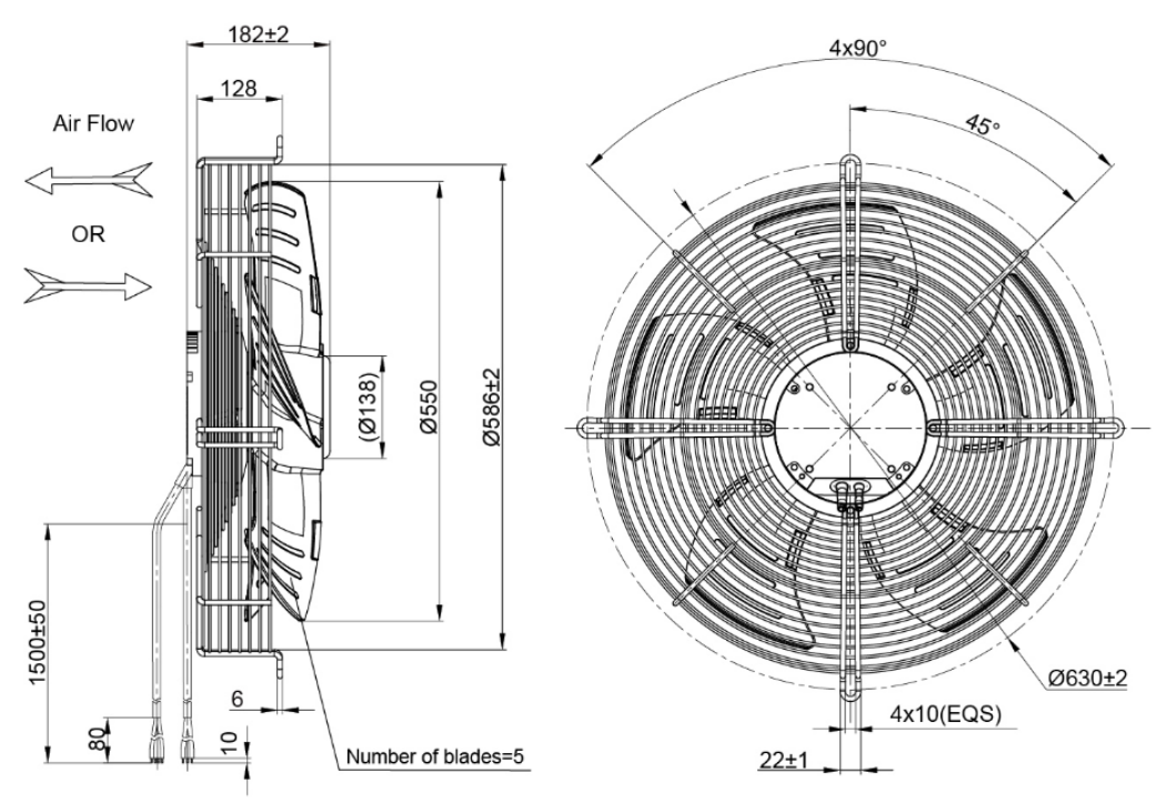 550mm EC-AC Axial Fan PG3N550B4EM