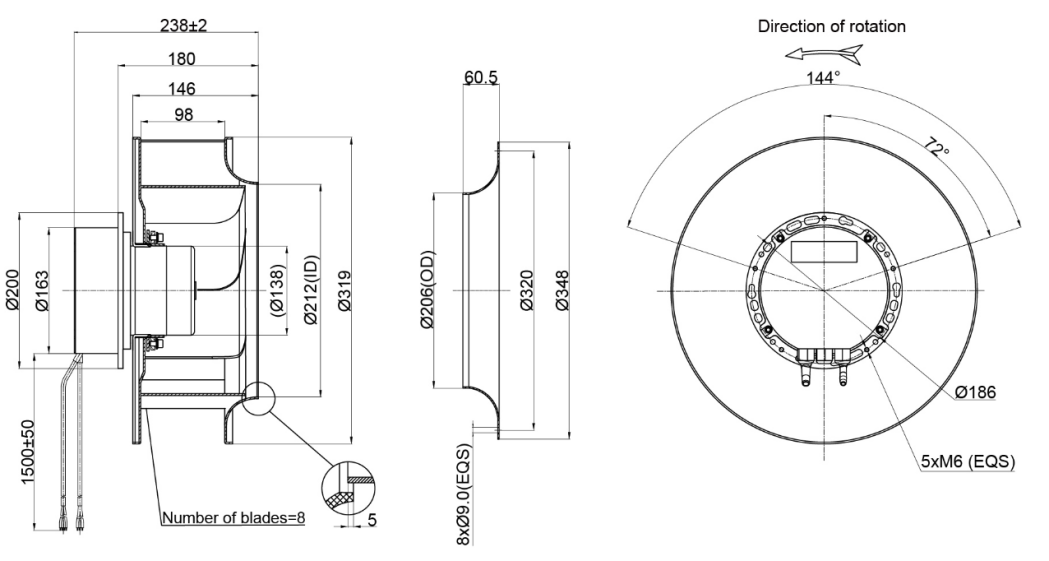 310mm EC-AC Backward Curved Centrifugal Fan PB3N310B4EU