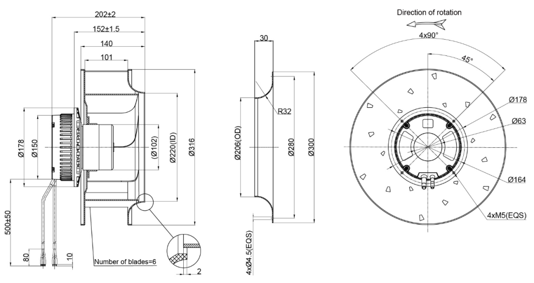 310mm EC-AC Backward Curved Centrifugal Fan PB3N310B2EH