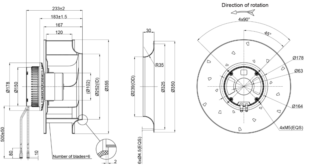 355mm EC-AC Backward Curved Centrifugal Fan PB3N355B2EL