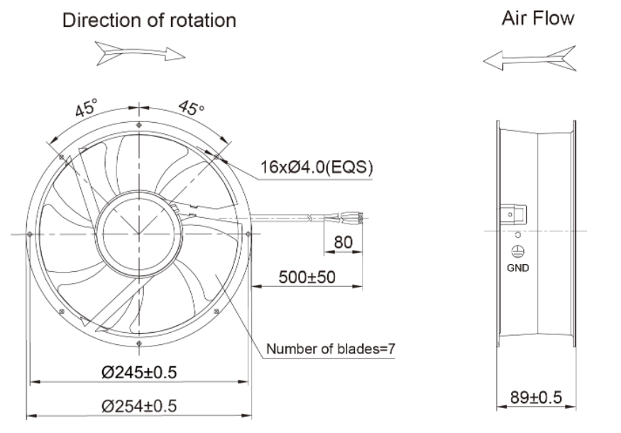 215mm EC-DC Axial Fan PA3N215B48U