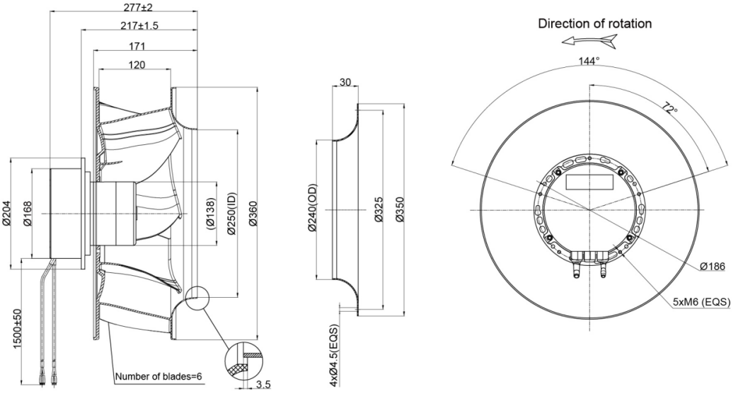 355mm EC-AC Backward Curved Centrifugal Fan PB3N355B4EM