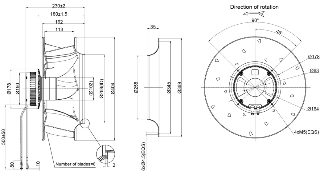 400mm EC-AC Backward Curved Centrifugal Fan PB3N400B2EX