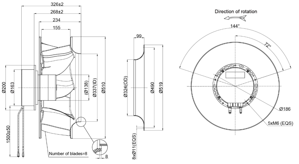 500mm EC-AC Backward Curved Centrifugal Fan PB3N500B4EM