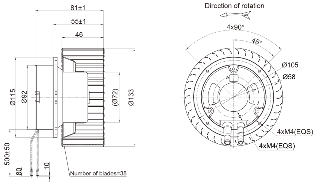 133mm EC-AC Forward Curved Centrifugal Fan PF3N133B2EM