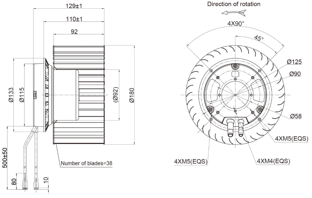180mm EC-AC Forward Curved Centrifugal Fan PF3N180B2EM