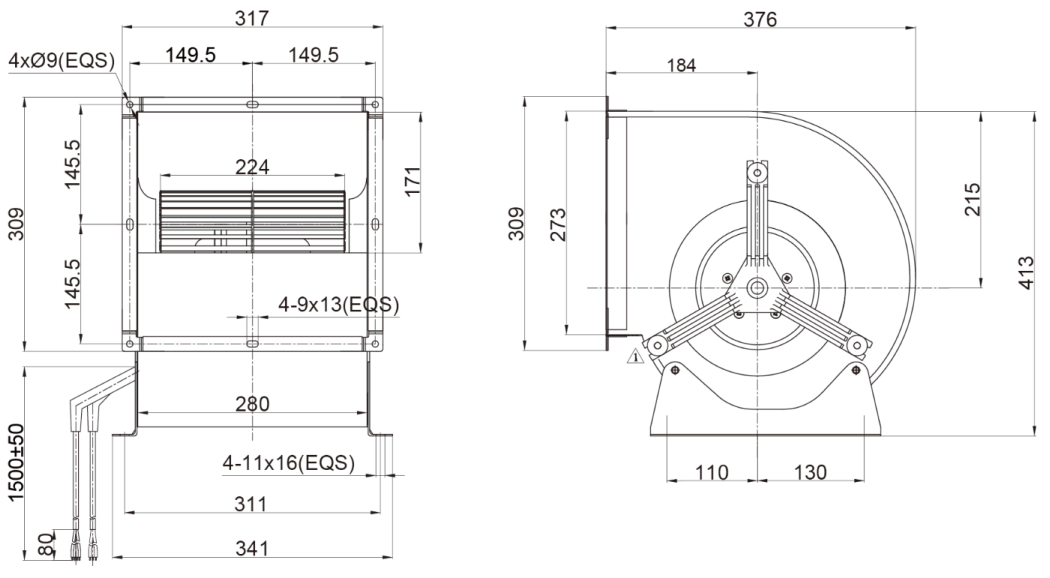 250mm EC-AC Dual Inlet Blower PD3N250B4EM