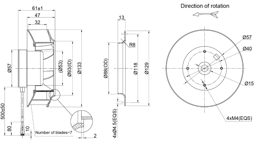 133mm EC-DC Backward Curved Centrifugal Fan PB3N133B48M