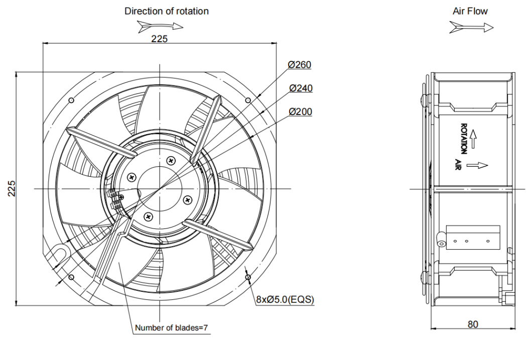 200mm Waterproof IP55 EC-AC Axial Fan PA3N200B2E-SZ0