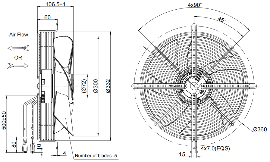 300mm Waterproof IP55 EC-AC Axial Fan PG3N300B2E-TZ0
