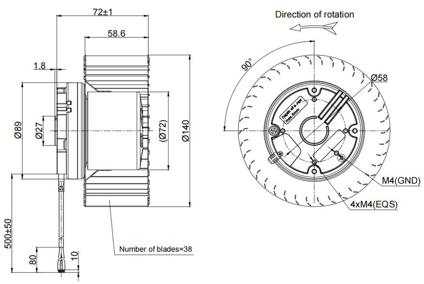 140mm EC-DC Waterproof IP55 Forward Curved Centrifugal Fan PF3N140B24-RP0