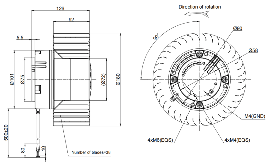 180mm EC-DC Waterproof IP55 Forward Curved Centrifugal Fan PF3N180B48-TZ0