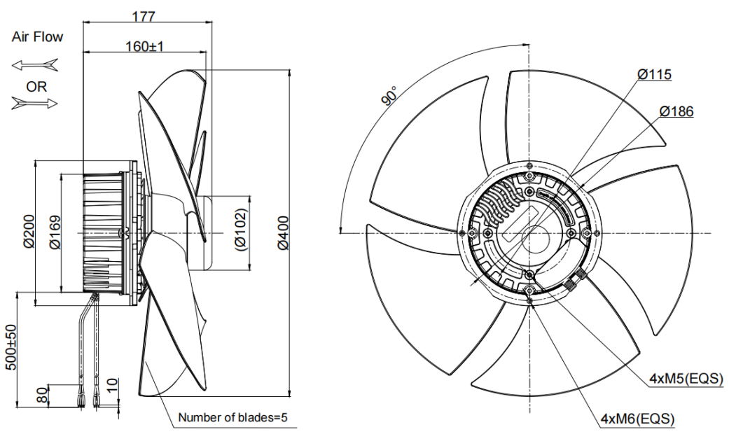400mm Waterproof IP55 EC-AC Axial Fan PG3N400B2E-ZN5
