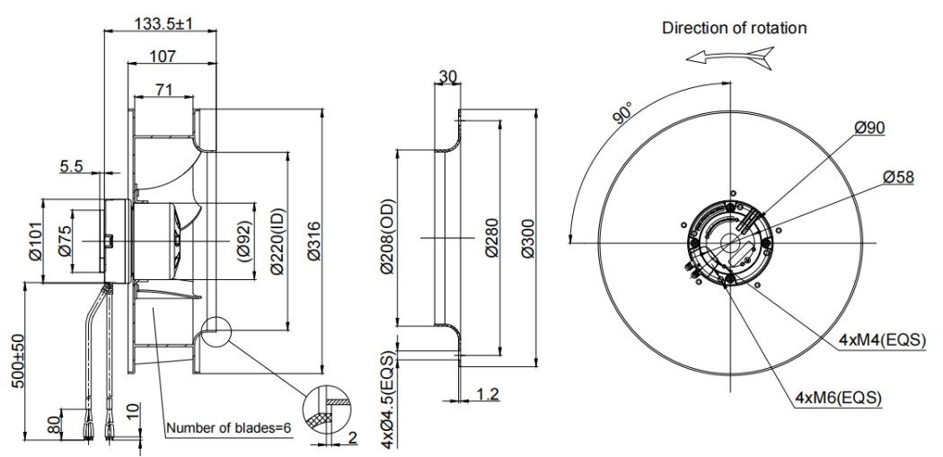 310mm Waterproof IP55 EC-AC Backward Curved Centrifugal Fan PB3N310B2E-MZ0