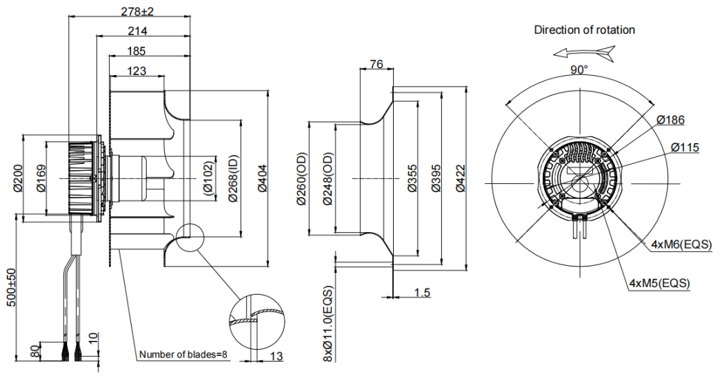 400mm Waterproof IP55 EC-AC Backward Curved Centrifugal Fan PB3N400B2E-ZW5