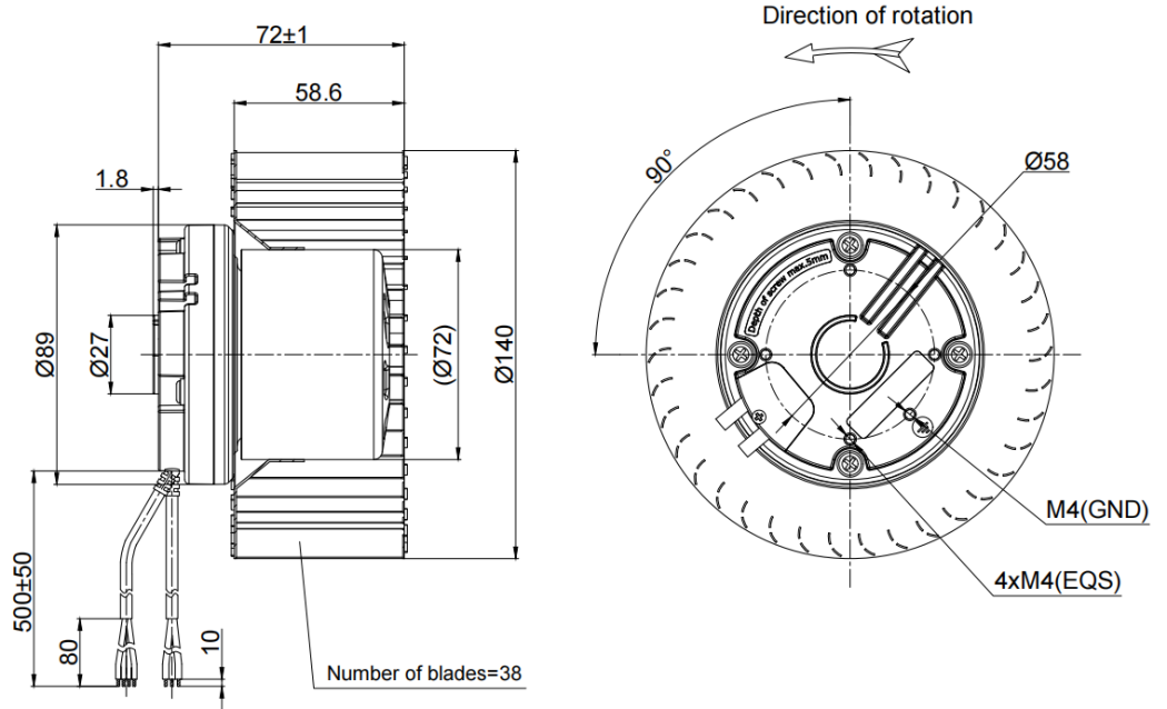 140mm Waterproof IP55 EC-AC Forward Curved Centrifugal Fan PF3N140B2E-RZ0