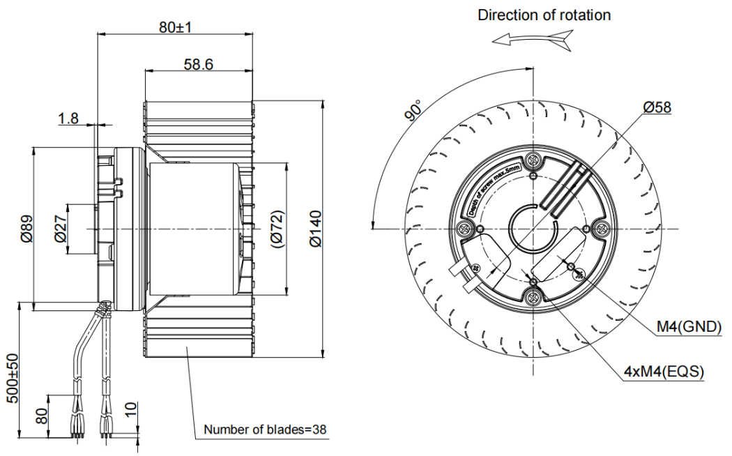 140mm Waterproof IP55 EC-AC Forward Curved Centrifugal Fan PF3N140B2E-SZ0