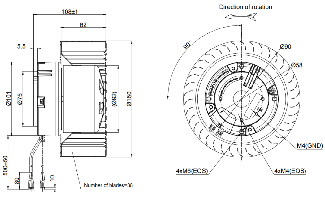 160mm Waterproof IP55 EC-AC Forward Curved Centrifugal Fan PF3N160B2E-TP0