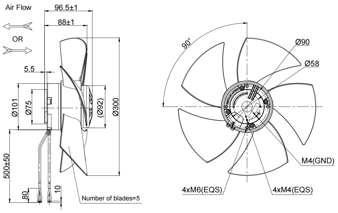 300mm Waterproof IP55 EC-AC Axial Fan PG3N300B2E-MN0
