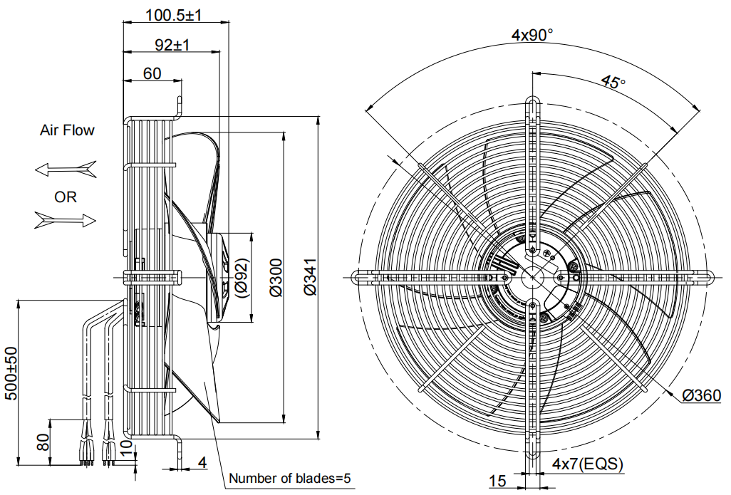 300mm Waterproof IP55 EC-AC Axial Fan PG3N300B2E-MZ0