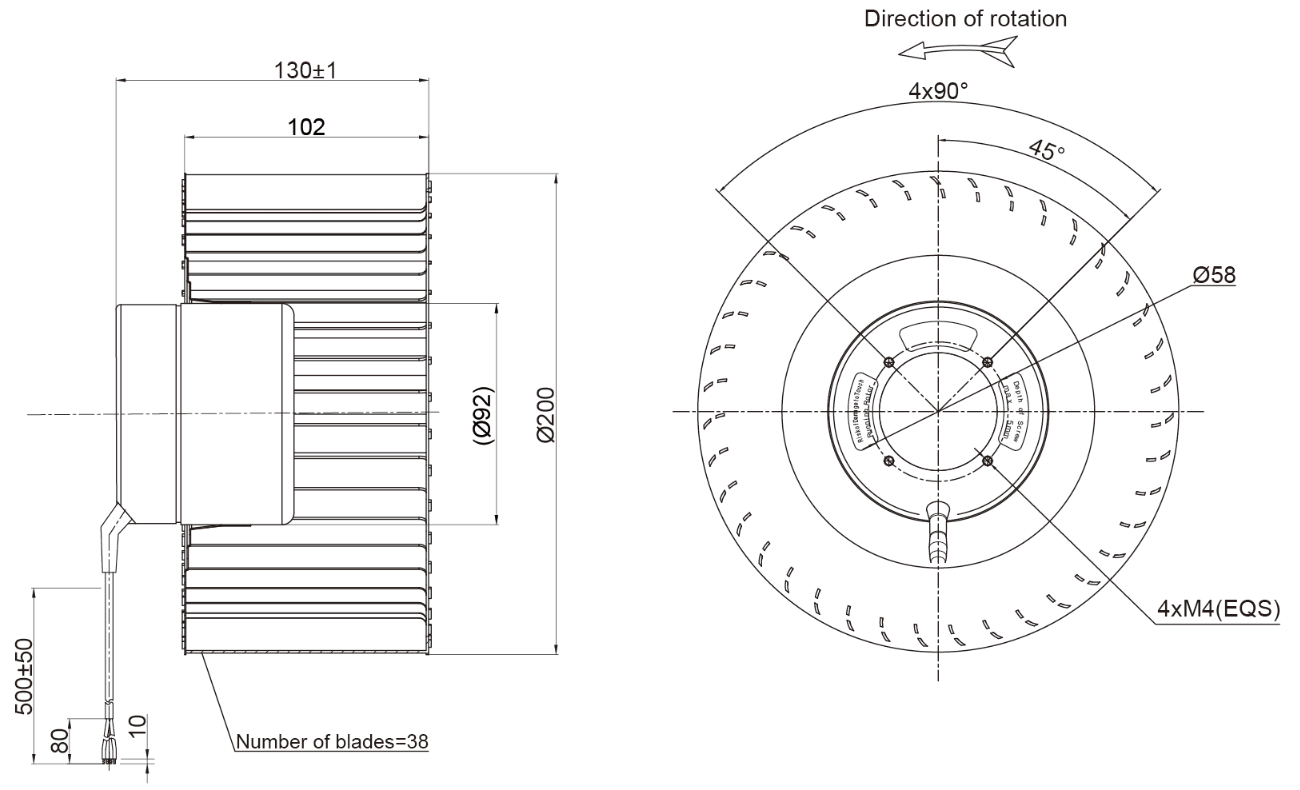 200mm EC-DC  Forward Curved Centrifugal Fan PF3N200B24X