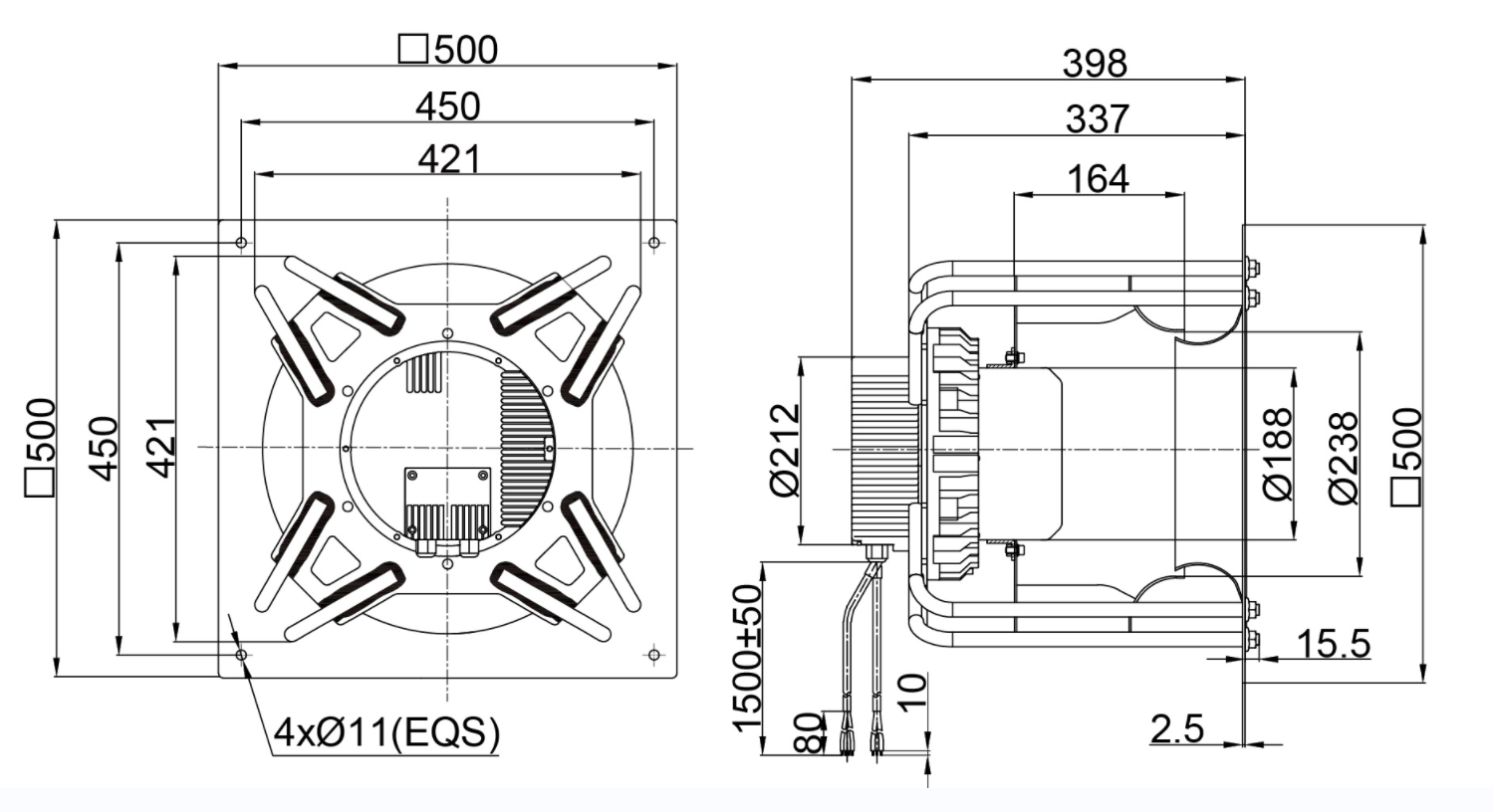 355mm EC-AC Backward Curved Centrifugal Fan With Bracket PK3N355B4EEH - PBM