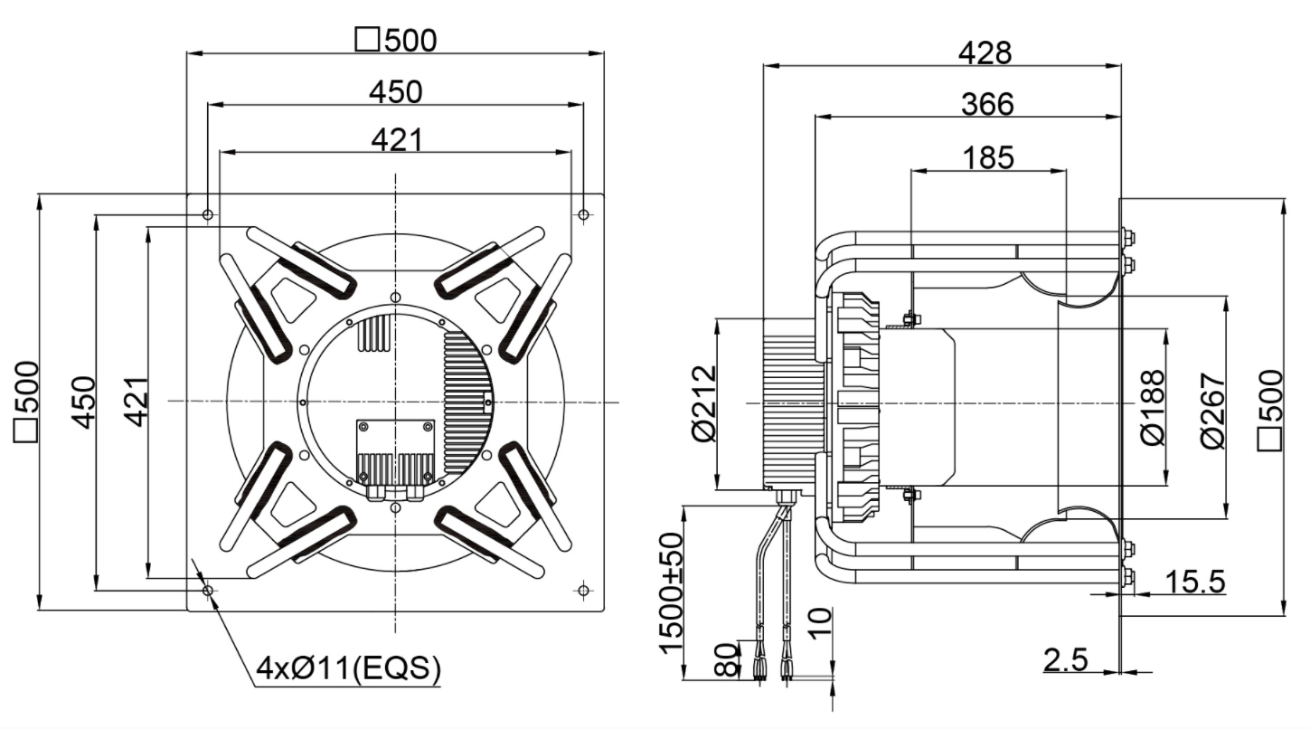 400mm EC-AC Backward Curved Centrifugal Fan With Bracket PK3N400B4EEM