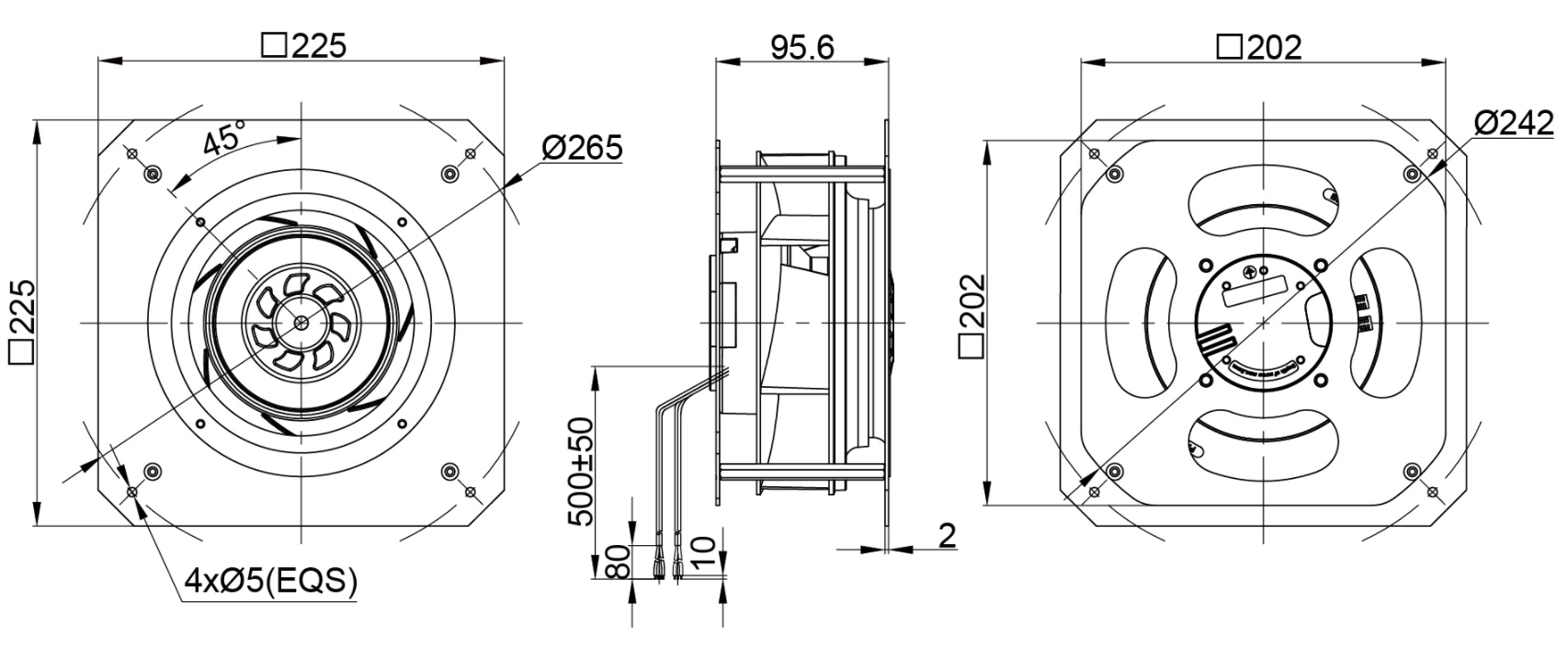 190mm waterproof iP55 eC-AC backward curved centrifugal fan with support bracket pK3N190B2E-TZ0