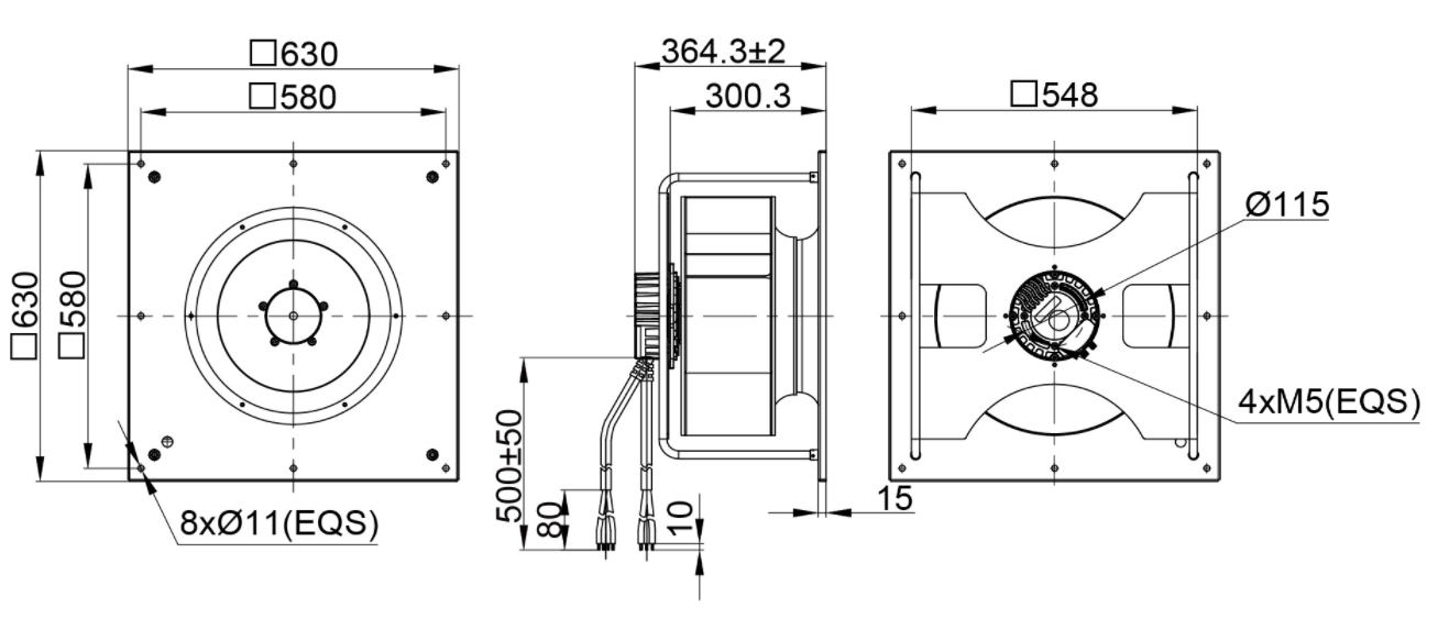 450mm Waterproof IP55 EC-AC Backward Curved Centrifugal Fan with Support Bracket PK3N450B4E-ZW5