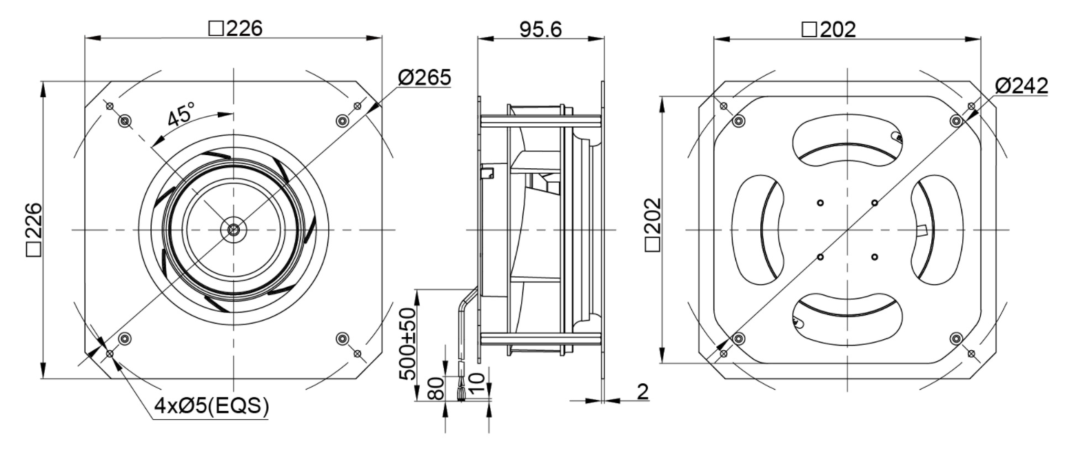 190mm EC-DC Backward Curved Centrifugal Fan with Support Bracket PK3N190B48M
