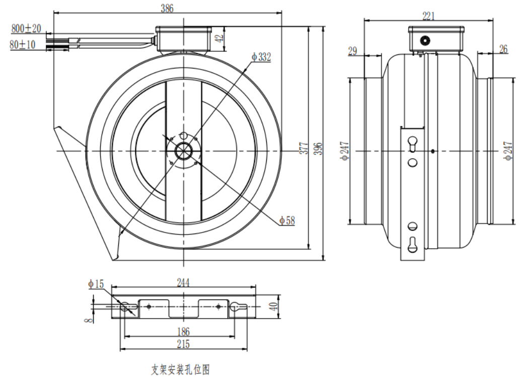 250mm EC-AC Duct Fan PQ3N250B2E-TZ0