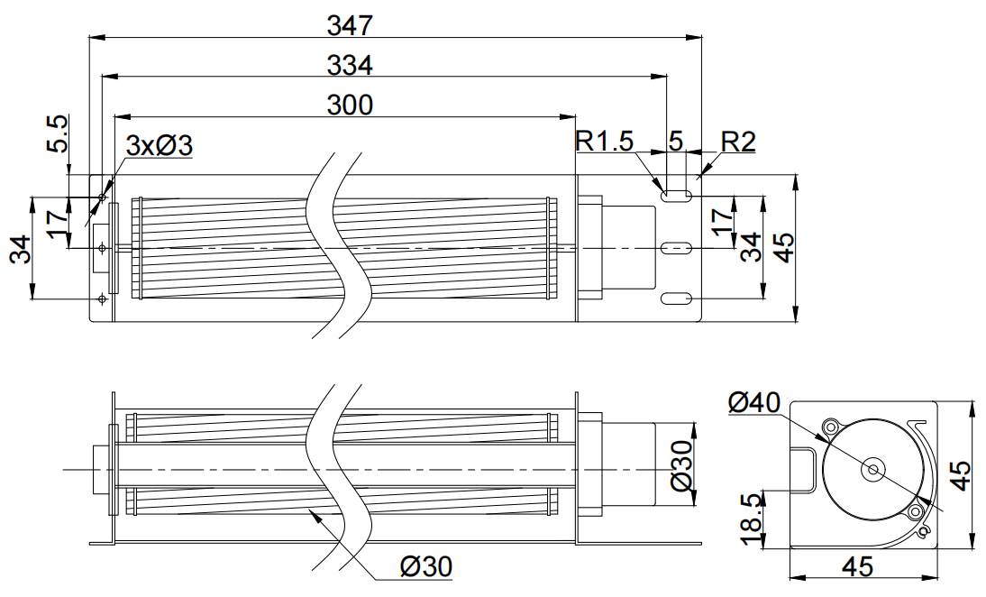Φ30x300mm DC Cross Flow Fan PC30B12300C