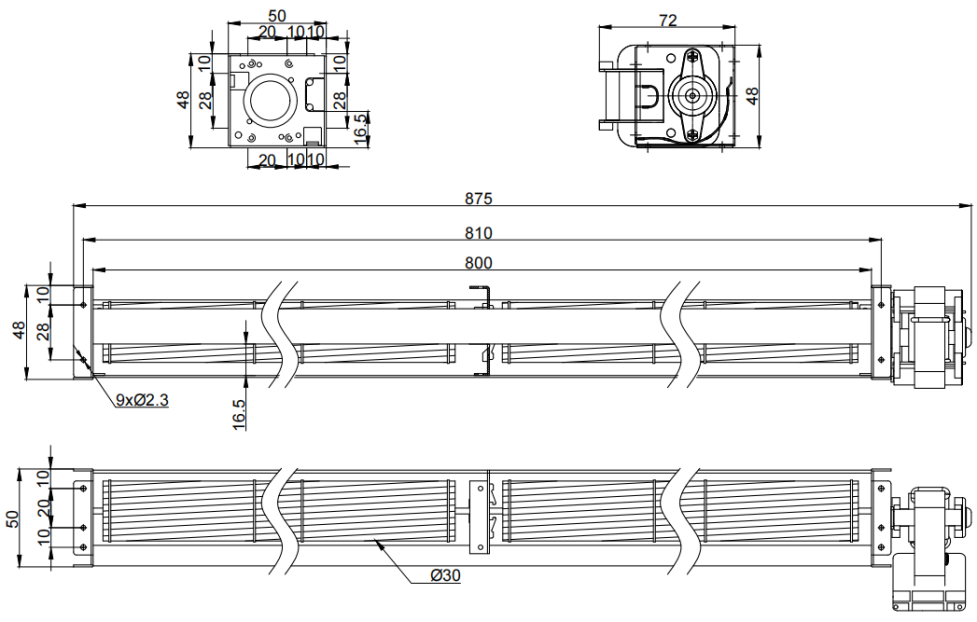 Φ30x854mm AC Cross Flow Fan PC30B2A854L