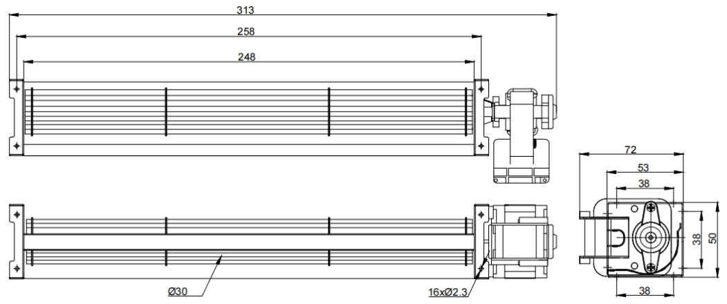 Φ30x248mm AC Cross Flow Fan PC30B2A248A