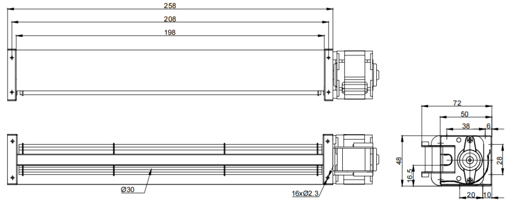 Φ30x198mm AC Cross Flow Fan PC30B2A198B