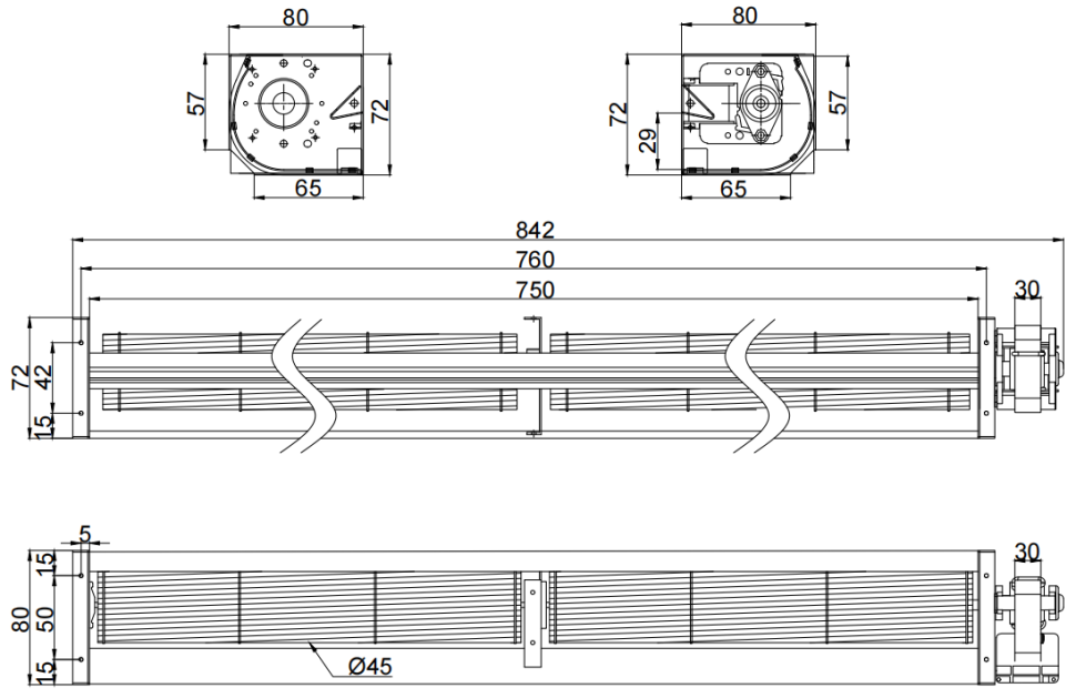 Φ45x750mm AC Cross Flow Fan PC45B2A750L