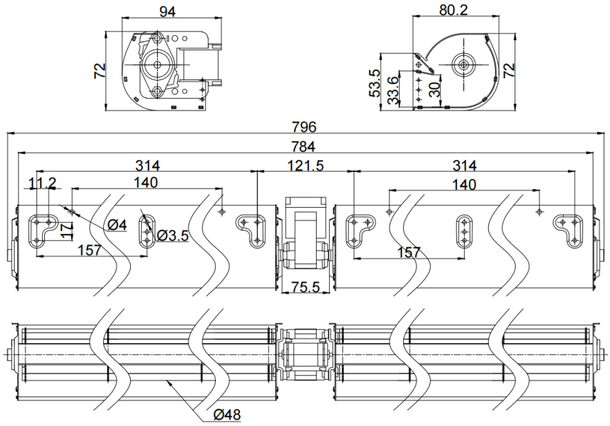 Φ48x350mm AC Cross Flow Fan PC48B2A350C