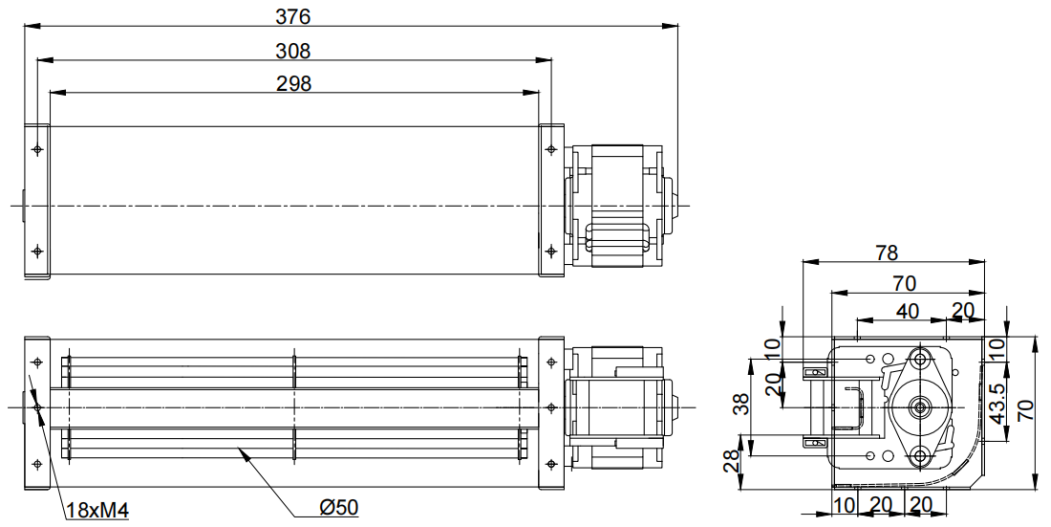 Φ50x298mm AC Cross Flow Fan PC50B2A298B