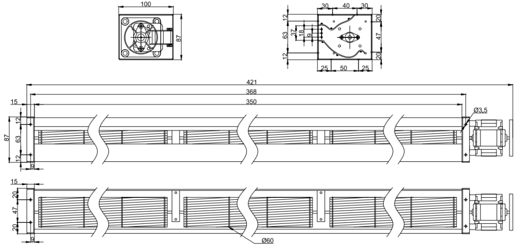 Φ60x350mm AC Cross Flow Fan PC60B2A350Z