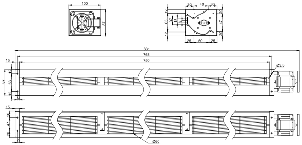 Φ60x750mm AC Cross Flow Fan PC60B2A750Z