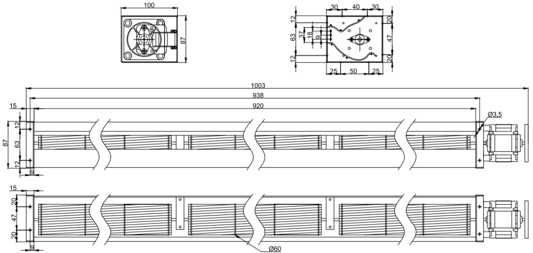Φ60x920mm AC Cross Flow Fan PC60B2A920Z