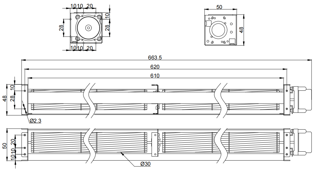 Φ30x610mm DC Cross Flow Fan PC30B24610L