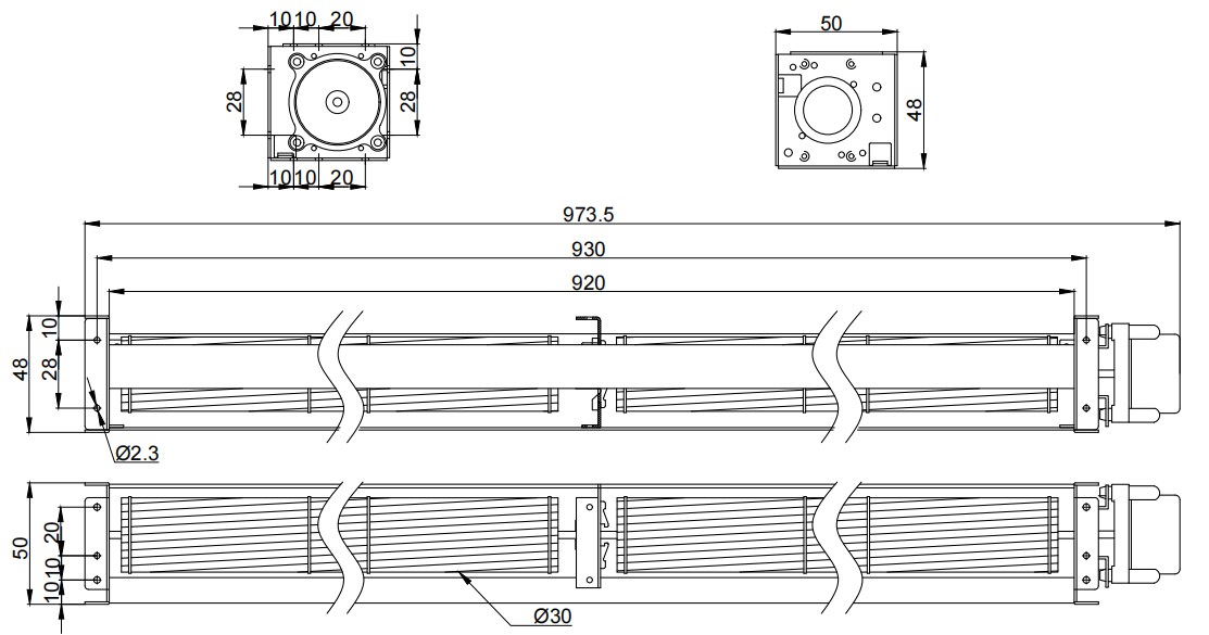 Φ30x920mm DC Cross Flow Fan PC30B24920L