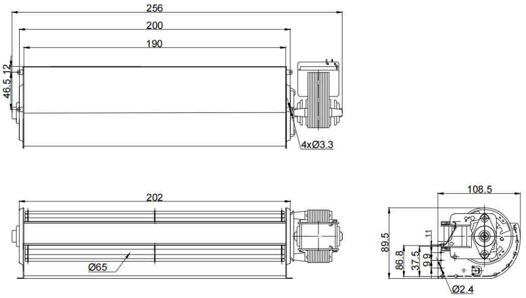 Φ65x190mm AC Cross Flow Fan PC65B2A190A