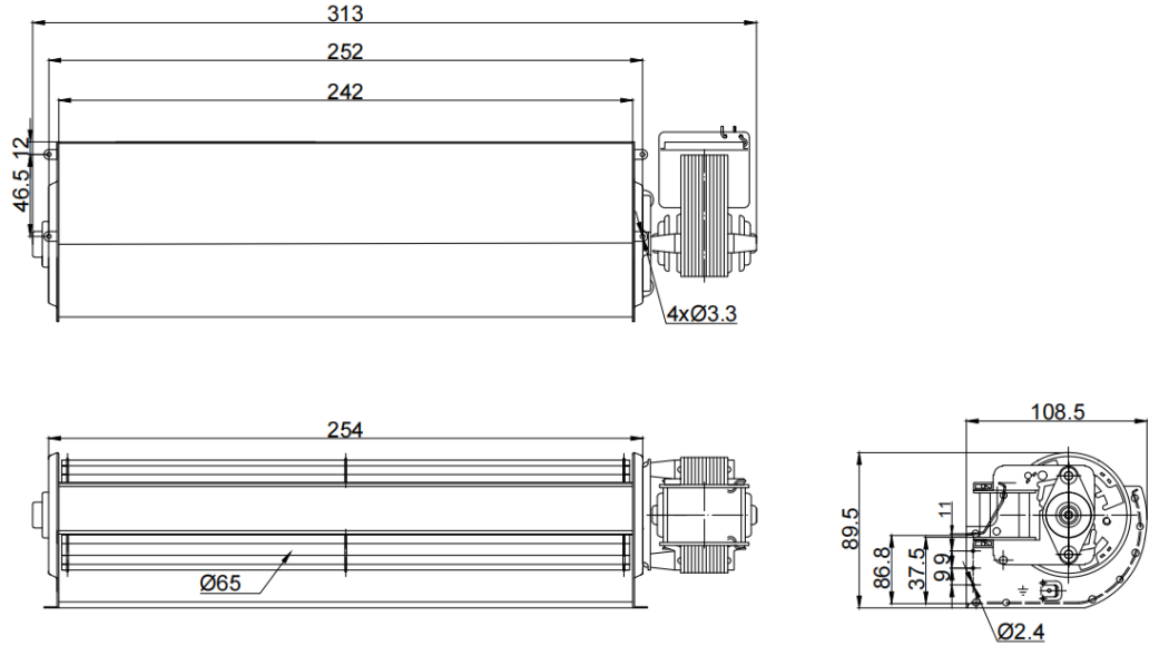 Φ65x242mm AC Cross Flow Fan PC65B2A242A
