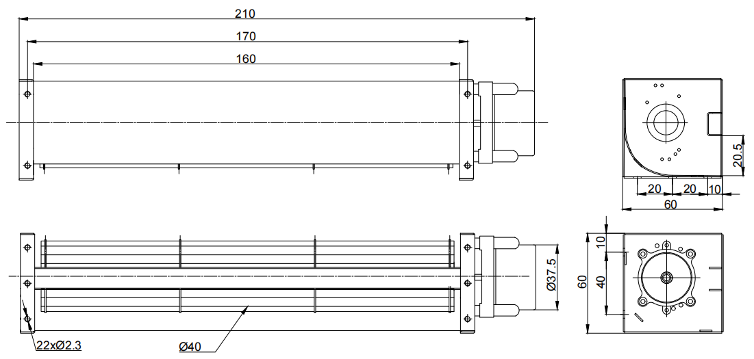Φ40x160mm DC Cross Flow Fan PC40B12160B